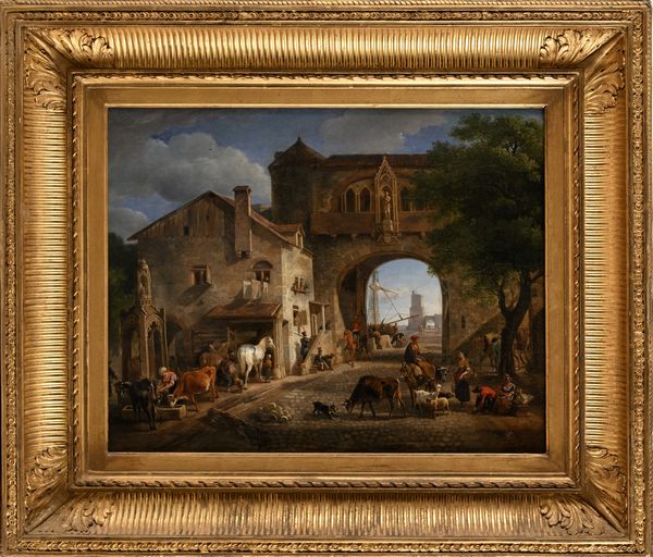 Scuola francese del XIX secolo : Scena di vita in una citt� portuale  - Asta Dipinti del XIX e XX secolo - Associazione Nazionale - Case d'Asta italiane