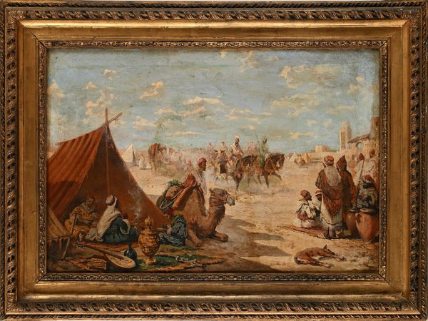 Eugène Fromentin : Accampamento arabo nei pressi delle mura di una citt�  - Asta Dipinti del XIX e XX secolo - Associazione Nazionale - Case d'Asta italiane