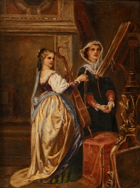 Scuola francese del XIX secolo : Due musiciste in un interno  - Asta Dipinti del XIX e XX secolo - Associazione Nazionale - Case d'Asta italiane