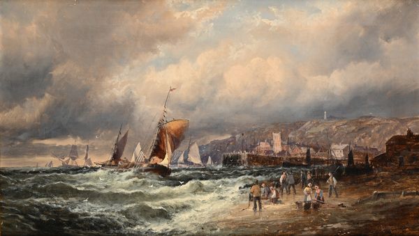 Alfred Montague : Borgo costiero con mare in tempesta  - Asta Dipinti del XIX e XX secolo - Associazione Nazionale - Case d'Asta italiane