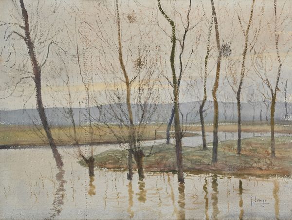 Joseph  Lesage (Scuola francese inizio del XX secolo : Paesaggio fluviale con alberi spogli  - Asta Dipinti del XIX e XX secolo - Associazione Nazionale - Case d'Asta italiane