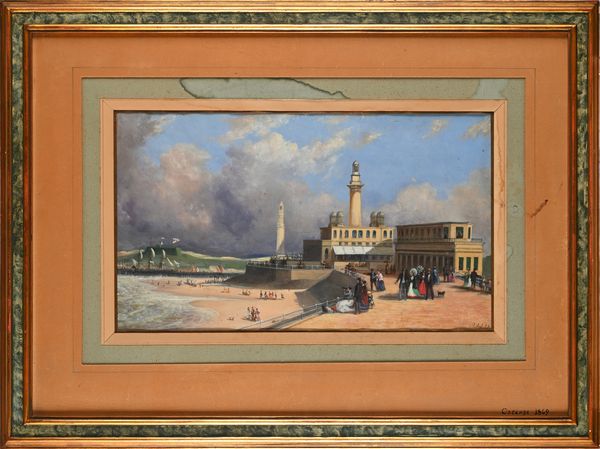 Scuola Europea del XIX secolo : Veduta della spiaggia di Ostenda  - Asta Dipinti del XIX e XX secolo - Associazione Nazionale - Case d'Asta italiane