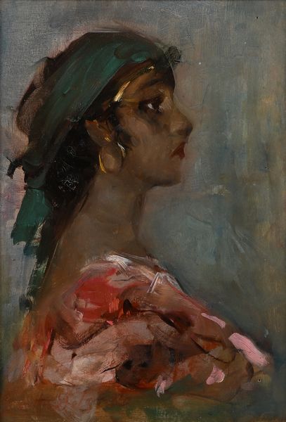 Alfredo Del Sordo : Ritratto di ragazza di profilo con camicia rosa  - Asta Dipinti del XIX e XX secolo - Associazione Nazionale - Case d'Asta italiane