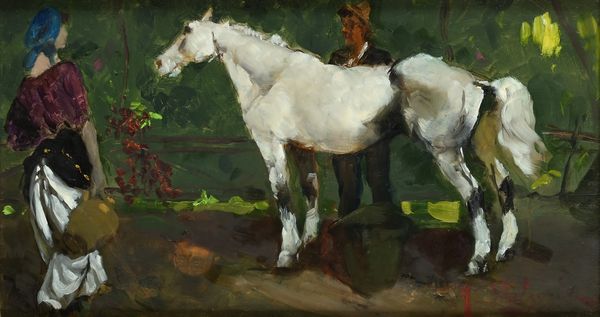 Alfredo Del Sordo : Coppia di contadini in sosta con un cavallo bianco  - Asta Dipinti del XIX e XX secolo - Associazione Nazionale - Case d'Asta italiane