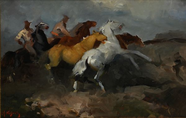 Alfredo Del Sordo : Butteri e cavalli al galoppo  - Asta Dipinti del XIX e XX secolo - Associazione Nazionale - Case d'Asta italiane