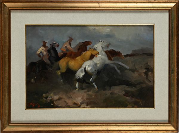 Alfredo Del Sordo : Butteri e cavalli al galoppo  - Asta Dipinti del XIX e XX secolo - Associazione Nazionale - Case d'Asta italiane