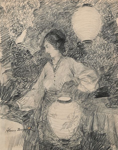 Alessio Issupoff : Giovane donna tra le lanterne luminose  - Asta Dipinti del XIX e XX secolo - Associazione Nazionale - Case d'Asta italiane