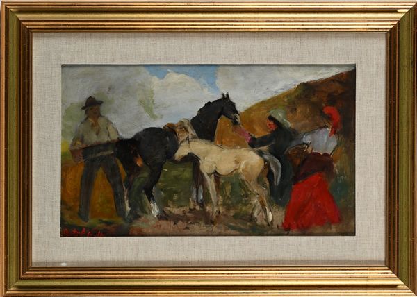 Alfredo Del Sordo : Contadini con cavallo e puledro bianco  - Asta Dipinti del XIX e XX secolo - Associazione Nazionale - Case d'Asta italiane