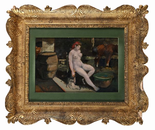 Alfredo Del Sordo : Contadina che fa il bagno nella stalla  - Asta Dipinti del XIX e XX secolo - Associazione Nazionale - Case d'Asta italiane