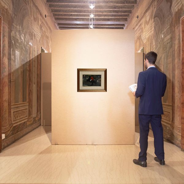 Alessio Issupoff : Cavaliere con cavallo impennato alla riunione ippica internazionale di Roma nel 1948.  - Asta Dipinti del XIX e XX secolo - Associazione Nazionale - Case d'Asta italiane