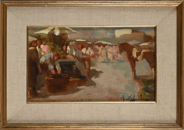 Alfredo Del Sordo : Scena di vita al mercato  - Asta Dipinti del XIX e XX secolo - Associazione Nazionale - Case d'Asta italiane