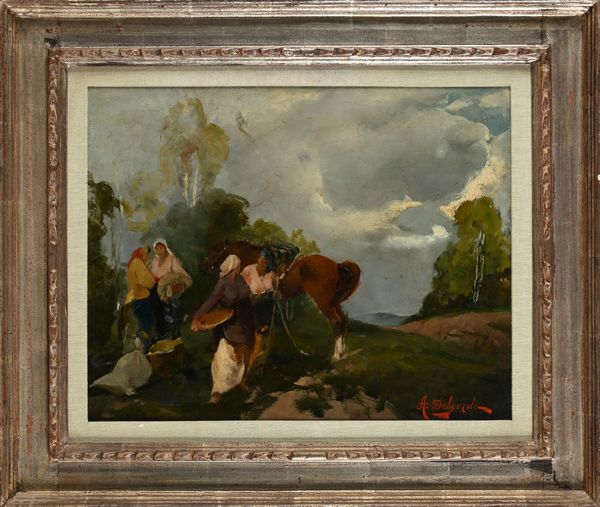 Alfredo Del Sordo : sosta di contadine in campagna  - Asta Dipinti del XIX e XX secolo - Associazione Nazionale - Case d'Asta italiane