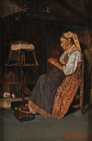 Giuseppe Costantini : Donna che fila in un interno  - Asta Dipinti del XIX e XX secolo - Associazione Nazionale - Case d'Asta italiane