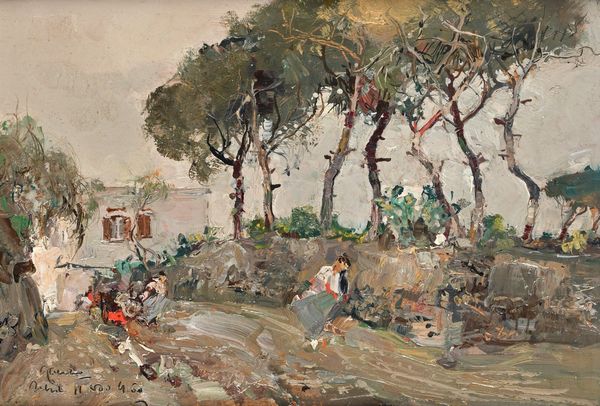 Giuseppe Casciaro : Ischia, passeggio lungo la pineta  - Asta Dipinti del XIX e XX secolo - Associazione Nazionale - Case d'Asta italiane