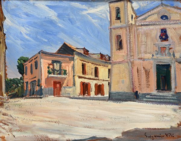 Eugenio Viti : Piazza a Massalubrense  - Asta Dipinti del XIX e XX secolo - Associazione Nazionale - Case d'Asta italiane