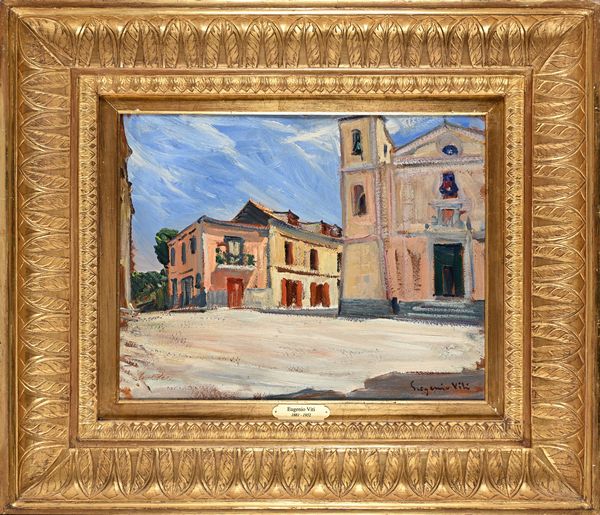 Eugenio Viti : Piazza a Massalubrense  - Asta Dipinti del XIX e XX secolo - Associazione Nazionale - Case d'Asta italiane