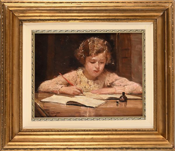 Francesco Galante : Il Compito  - Asta Dipinti del XIX e XX secolo - Associazione Nazionale - Case d'Asta italiane