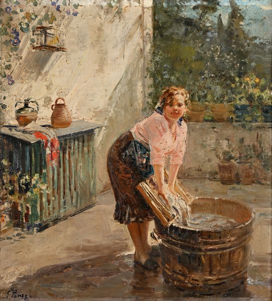 Giovanni Panza : Giovane lavandaia in terrazza  - Asta Dipinti del XIX e XX secolo - Associazione Nazionale - Case d'Asta italiane