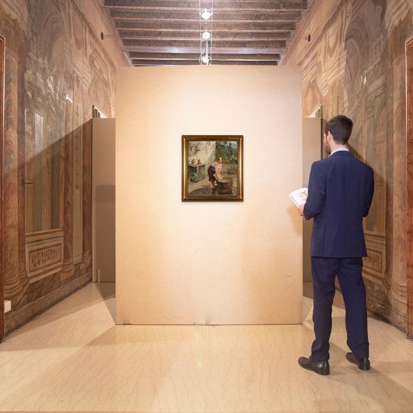 Giovanni Panza : Giovane lavandaia in terrazza  - Asta Dipinti del XIX e XX secolo - Associazione Nazionale - Case d'Asta italiane