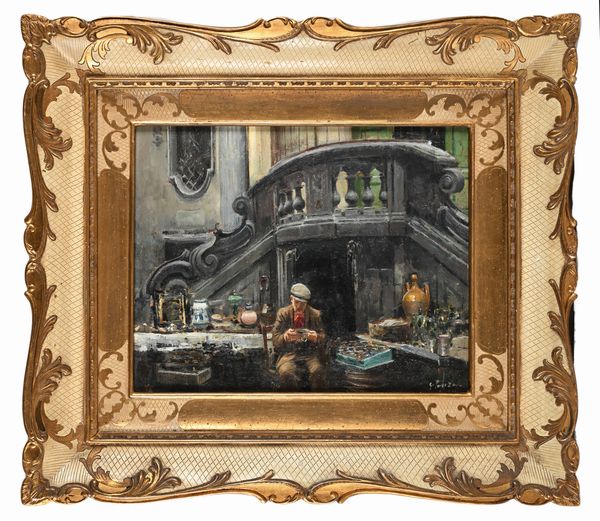 Giovanni Panza : L'antiquario  - Asta Dipinti del XIX e XX secolo - Associazione Nazionale - Case d'Asta italiane