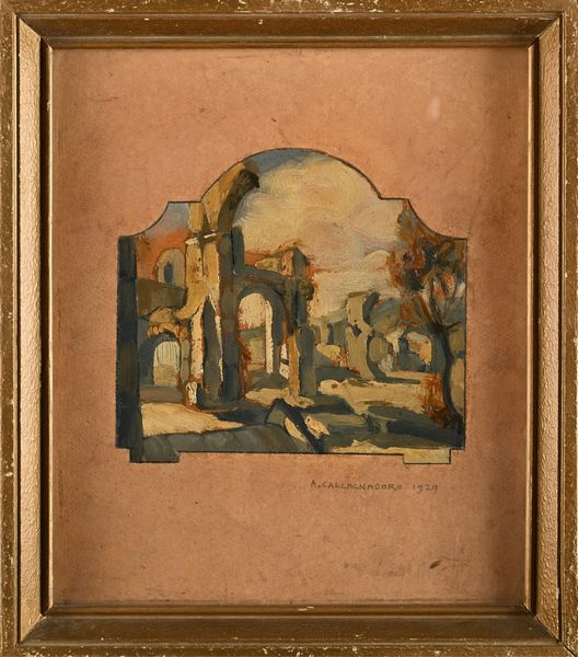 Antonino Calcagnadoro : Due paesaggi con antiche rovine architettoniche  - Asta Dipinti del XIX e XX secolo - Associazione Nazionale - Case d'Asta italiane