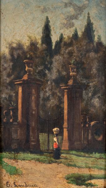 E. Landucci (Scuola romana seconda metà del XIX secolo) : 'Cancello della Villa Aldobrandini a Frascati'  - Asta Dipinti del XIX e XX secolo - Associazione Nazionale - Case d'Asta italiane