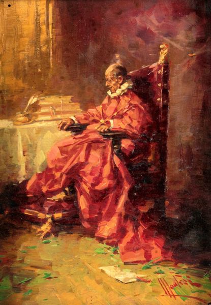 Scuola italiana inizi del XX secolo : Cardinale in un interno  - Asta Dipinti del XIX e XX secolo - Associazione Nazionale - Case d'Asta italiane