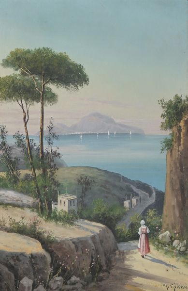 U. Gianni (Scuola napoletana fine del XIX inizi del XX secolo) : Veduta di Capri dalla penisola sorrentina  - Asta Dipinti del XIX e XX secolo - Associazione Nazionale - Case d'Asta italiane