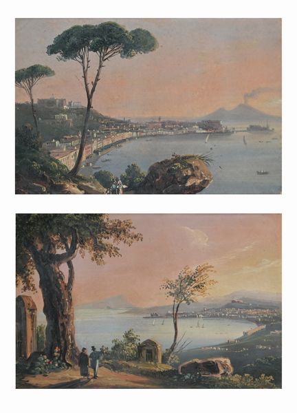 SCUOLA DI POSILLIPO : 'Napoli veduta da Posillipo' e 'Napoli veduta da sud'  - Asta Dipinti del XIX e XX secolo - Associazione Nazionale - Case d'Asta italiane