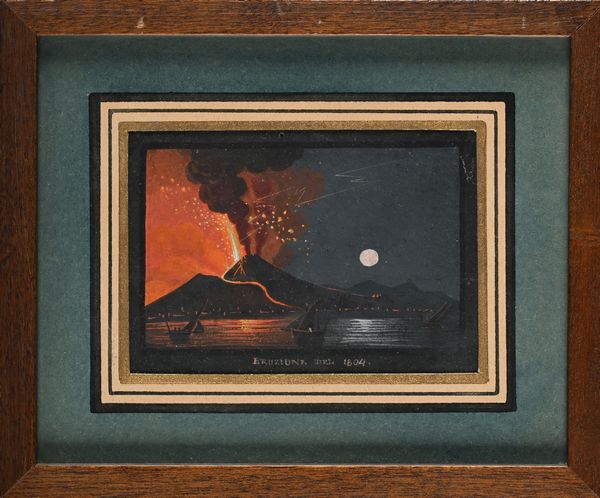 Scuola napoletana del XIX secolo : a) Veduta di Napoli da mare con barche di pescatori e velieri; b) 'ERUZIONE DEL 1804'  - Asta Dipinti del XIX e XX secolo - Associazione Nazionale - Case d'Asta italiane