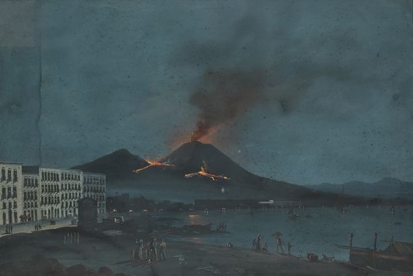 Scuola napoletana del XIX secolo : Napoli, veduta notturna dell'eruzione del Vesuvio del 1778  - Asta Dipinti del XIX e XX secolo - Associazione Nazionale - Case d'Asta italiane