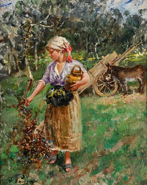 Giovanni Panza : Giovane contadinella in campagna  - Asta Dipinti del XIX e XX secolo - Associazione Nazionale - Case d'Asta italiane