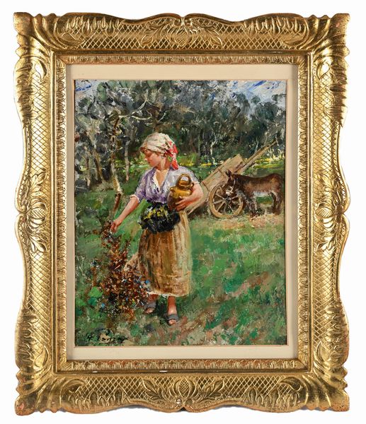 Giovanni Panza : Giovane contadinella in campagna  - Asta Dipinti del XIX e XX secolo - Associazione Nazionale - Case d'Asta italiane