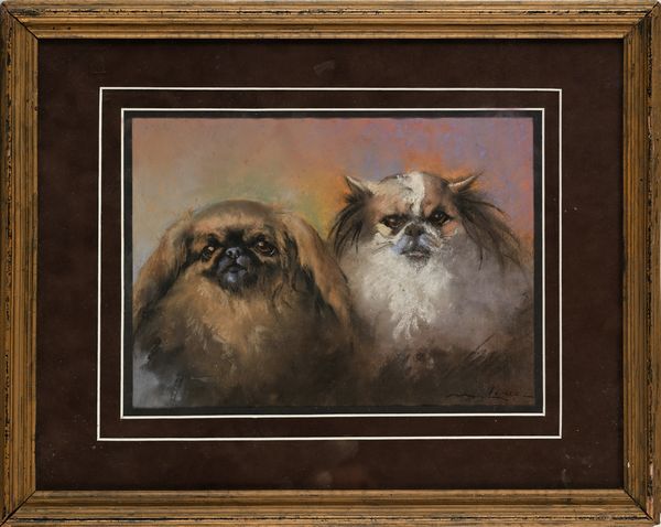 MARINO LENCI : Due cagnolini  - Asta Dipinti del XIX e XX secolo - Associazione Nazionale - Case d'Asta italiane