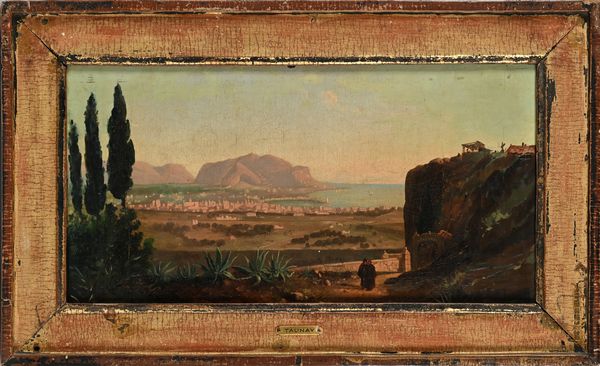 Nicolas Antoine Taunay : Veduta di Palermo con il Monte Pellegrino  - Asta Dipinti del XIX e XX secolo - Associazione Nazionale - Case d'Asta italiane