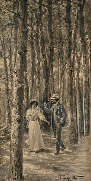 Pietro Scoppetta : La passeggiata nel bosco  - Asta Dipinti del XIX e XX secolo - Associazione Nazionale - Case d'Asta italiane