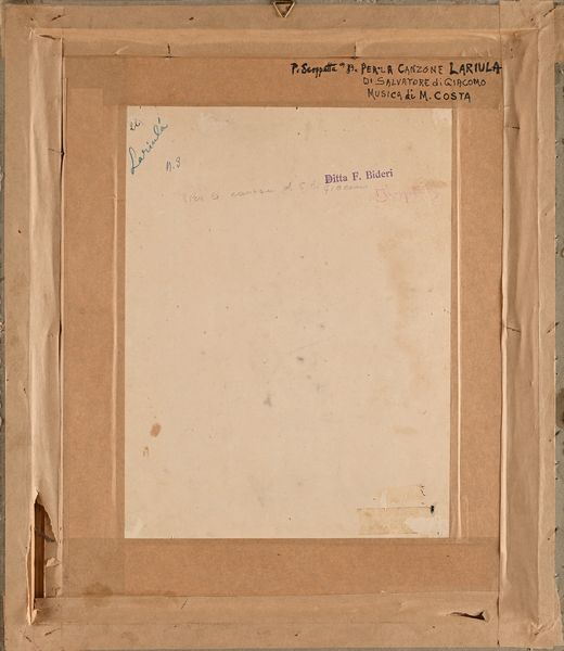 Pietro Scoppetta : Disegno per la copertina della canzone 'Lariul�'  - Asta Dipinti del XIX e XX secolo - Associazione Nazionale - Case d'Asta italiane