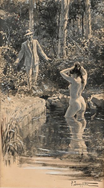 Pietro Scoppetta : La ninfa al bagno  - Asta Dipinti del XIX e XX secolo - Associazione Nazionale - Case d'Asta italiane