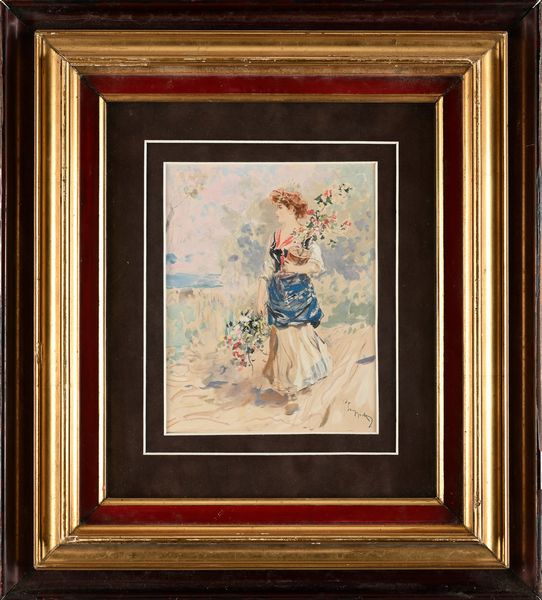 Pietro Scoppetta : Giovane popolana con vaso e mazzo di fiori  - Asta Dipinti del XIX e XX secolo - Associazione Nazionale - Case d'Asta italiane