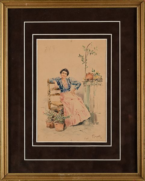 Pietro Scoppetta : Acquaiola con vasi di fiori  - Asta Dipinti del XIX e XX secolo - Associazione Nazionale - Case d'Asta italiane