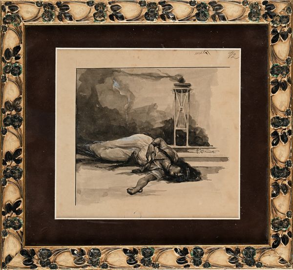 Francesco Galante : La morte di Salom� - Tavola per illustrazione  - Asta Dipinti del XIX e XX secolo - Associazione Nazionale - Case d'Asta italiane