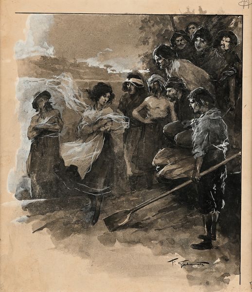 Francesco Galante : Tavola per illustrazione di �Racconti della Steppa� (La nuova arrivata tra i compaesani)  - Asta Dipinti del XIX e XX secolo - Associazione Nazionale - Case d'Asta italiane