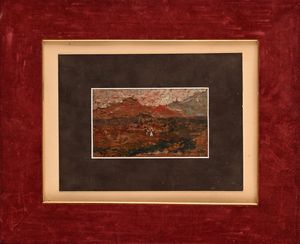 Enrico Reycend : Paesaggio con figure  - Asta Dipinti del XIX e XX secolo - Associazione Nazionale - Case d'Asta italiane