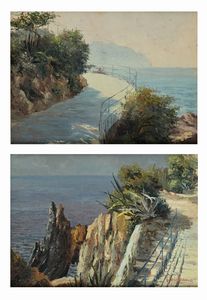 GIUSEPPE ARIGLIANO - 'Paesaggio costiero con agave e scogli' e 'stradina lungo la costiera'