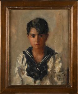 GUIDO TALLONE : Ritratto di fanciullo in abito marinaro  - Asta Dipinti del XIX e XX secolo - Associazione Nazionale - Case d'Asta italiane