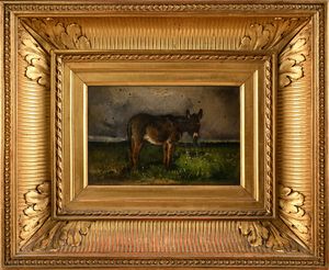 Scuola francese del XIX secolo : Asino che bruca in un paesaggio di campagna  - Asta Dipinti del XIX e XX secolo - Associazione Nazionale - Case d'Asta italiane