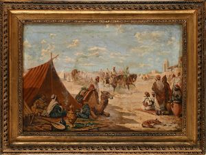 Eugène Fromentin : Accampamento arabo nei pressi delle mura di una citt�  - Asta Dipinti del XIX e XX secolo - Associazione Nazionale - Case d'Asta italiane