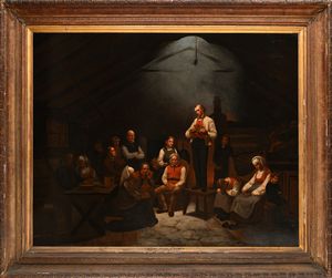 Adolph Tidemand : �Family worship in Norway�  - Asta Dipinti del XIX e XX secolo - Associazione Nazionale - Case d'Asta italiane