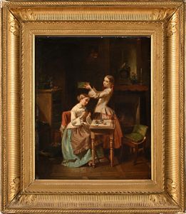 François Louis  Lanfant detto Lanfant de Metz : Les fleuristes  - Asta Dipinti del XIX e XX secolo - Associazione Nazionale - Case d'Asta italiane