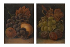 Heinrich  Schmalz - Coppia di nature morte con uva ed altri frutti